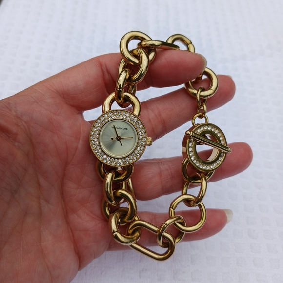 Michael Kors Watch Gold Chain Link Crystal Face MK Bling Watch - Picture 4 of 15